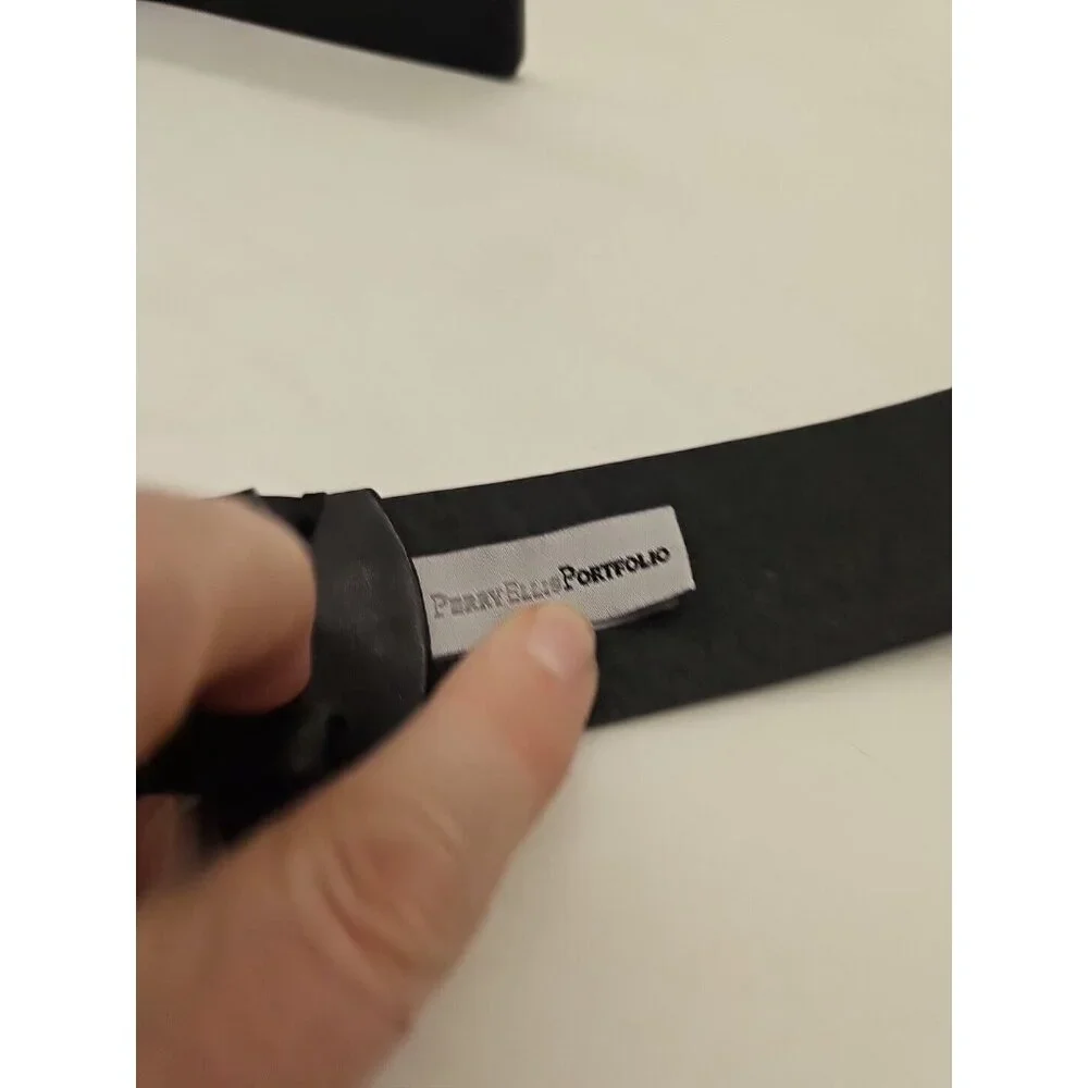 PERRY ELLIS Portfolio  Mens Black Full Grain Leather Casual‎ Belt 42 Excellent